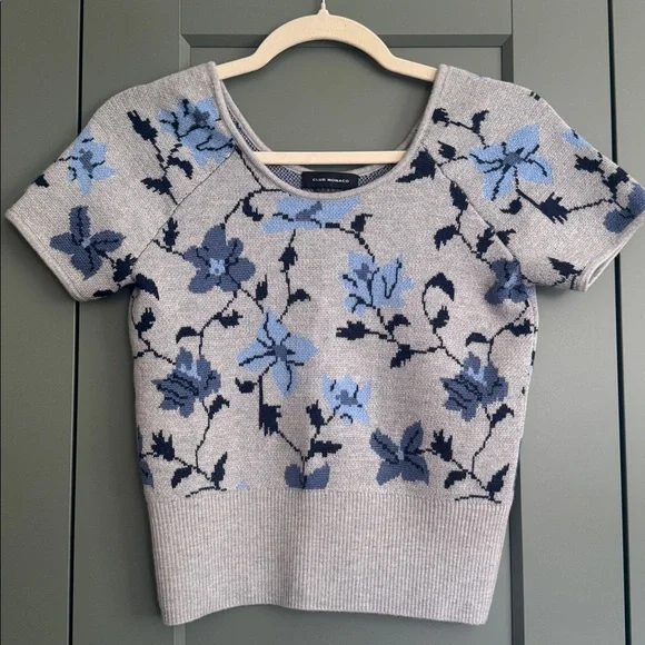 Club Monaco Floral Jacquard Sweater 100% Wool Size S - Picture 6 of 13